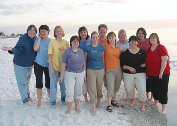 Sisters in their 20s and 30s enjoy the beach at Ellenton, Florida during a national gathering for young sisters sponsored by the Giving Voice organization.