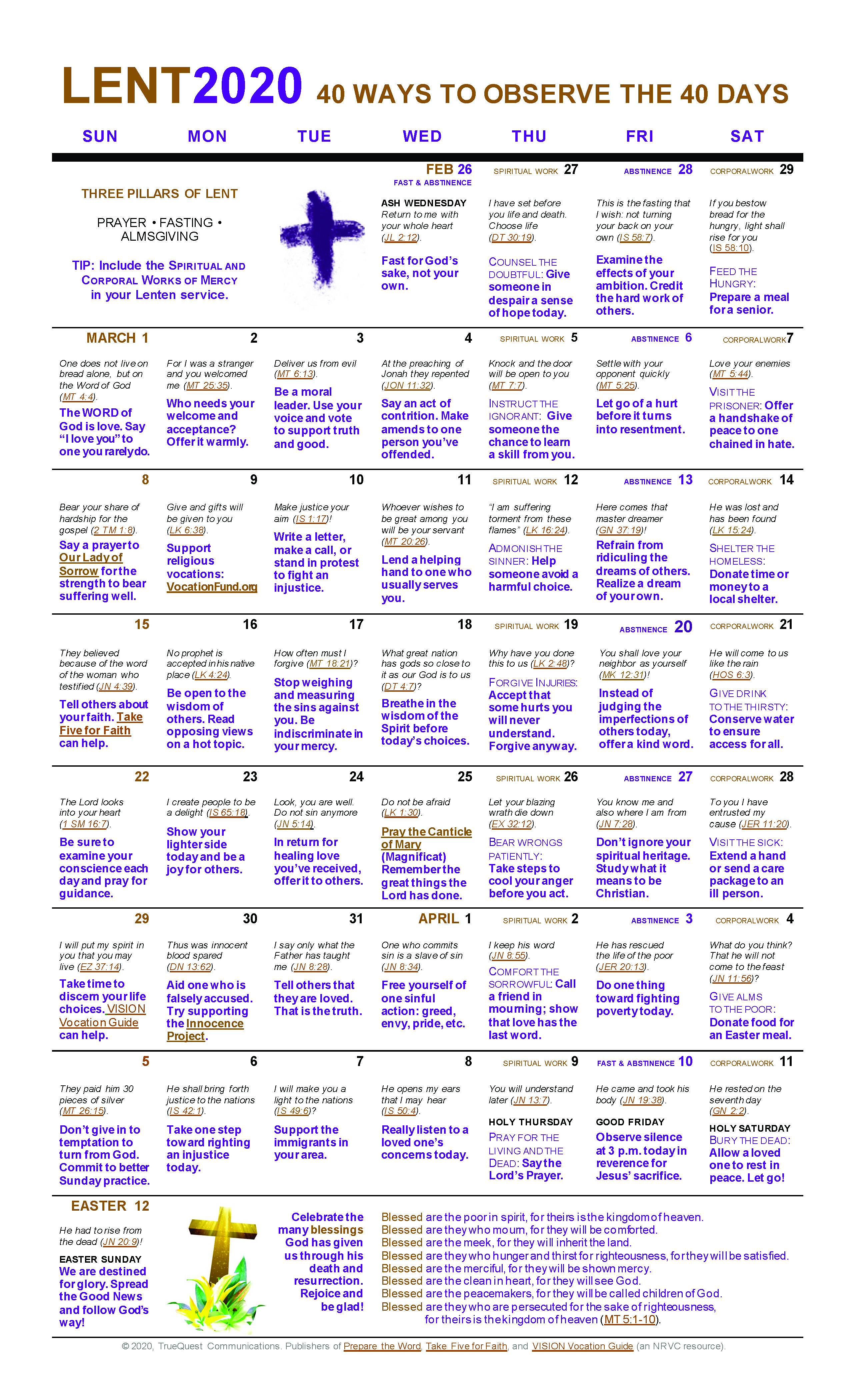 Lenten Calendar 2022 Lent: 40 Ways To Observe The 40 Days | Lenten Calendar | Spiritcitings Blog  | Vision Vocation Network For Catholic Religious Life & Priesthood | English