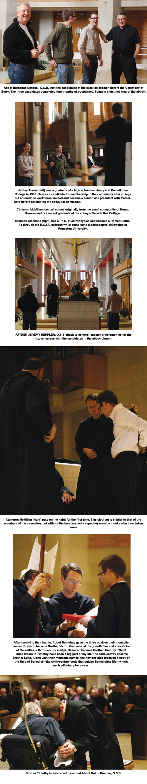 various photos of Jeffrey Turner, Cameron McMillan, and Branson Stephens as they become novices