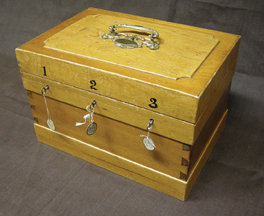 A three-key box known as a “common safe” was used by early sisters. As women they could not have bank accounts.