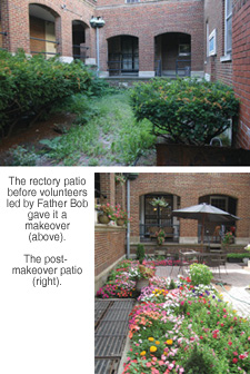 The rectory patio before and after renovations.