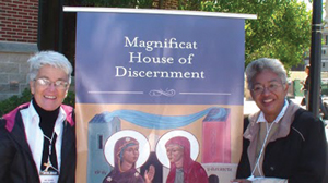 Diane Roche, R.S.CJ., a Religious Sister of the Sacred Heart, and Holy Family Sister Carmen Bertrand, S.H.F., members of apostolic communities, attend the 2012 World Youth Day.