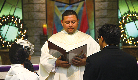 Lucero presides at a wedding Mass.