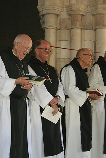 Father Bernard Johnson, O.C.S.O. and Father Thomas Davis, O.C.S.O. (at left and center), both previous abbots.