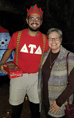 Sister Renée Daigle, M.S.C. attends a student event with Daniel Cuevas, president of the Catholic Student Association at Southeastern Louisiana University