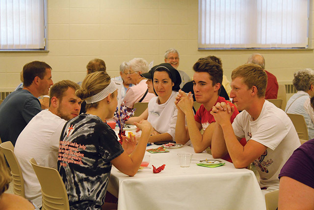 Sister Fidelis Marie Lanowich, O.S.B. takes part in a community-parish event at Immaculata Monastery.