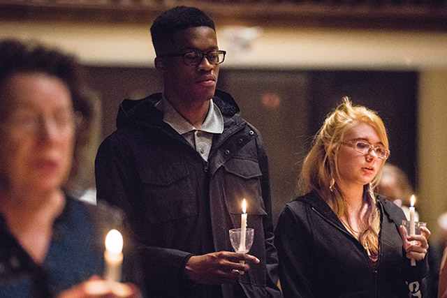 Worshippers at an Easter vigil service in Saginaw, Michigan. 