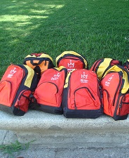 Pilgrim backpacks display the WYD 2011 logo.