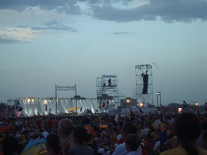 WYD 2011 pilgrims witnessing the calm before the storm at Cuatro Vientos Airfield.