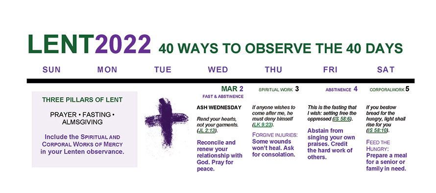 2022 40 Ways to Observe the 40 Days Calendar for Lent