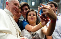 Pope and young adults selfie
