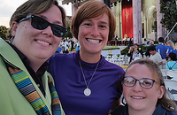 Sister Shannon Fox, S.S.J.-T.O.S.F. is joined by Sister Kimberly Mulhearn, S.S.J.-T.O.S.F. and a fellow sister from Giving Voice during Pope Francis