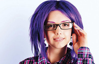 girl with purple hair and glasses